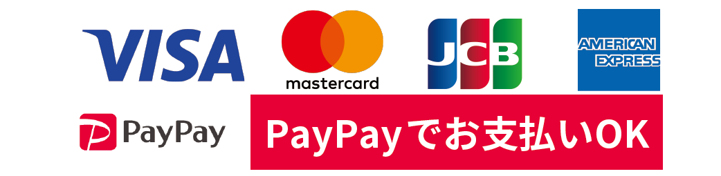 取り扱いクレジットカード一覧（VISA、MASTER、JCB、アメリカンエキスプレス）、PayPay